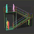 Modern Green Staircase With Metal Railings And People Standing On Platform