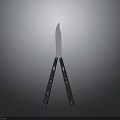 Butterfly Knife Weapon With Silver Blade Black Handle Folded State And Hole Design