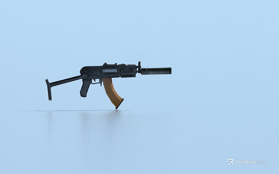 Classic Black Rifle Featuring Wooden Stock Isolated On Light Blue Background 3d model 