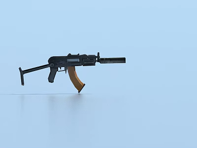 Classic Black Rifle Featuring Wooden Stock Isolated On Light Blue Background 3d model