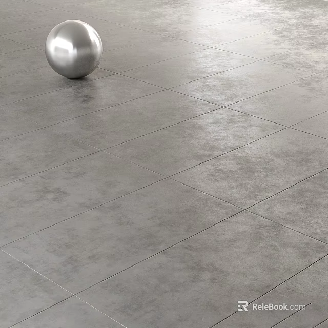 Silver Sphere Placed On Gray Square Textured Tiled Floor Surface 3d model 