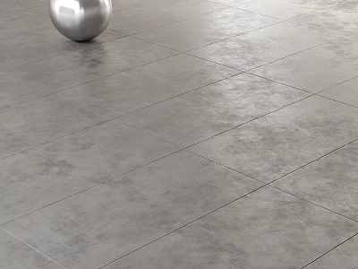 Silver Sphere Placed On Gray Square Textured Tiled Floor Surface 3d model