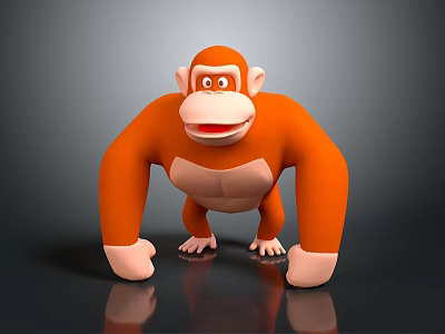 Cartoon Style Orange Gorilla 3D Sculpture in Standing Pose with Shiny Surface 3d model