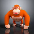 Cartoon Style Orange Gorilla 3D Sculpture in Standing Pose with Shiny Surface