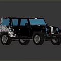 Rugged Off Road Car With Camouflage Pattern White Stripes Round Headlights And Large Tires
