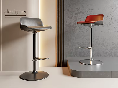 Modern Stylish Bar Stools With Gray And Red Seats And Sleek Metal Bases 3d model
