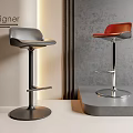 Modern Stylish Bar Stools With Gray And Red Seats And Sleek Metal Bases 3d model