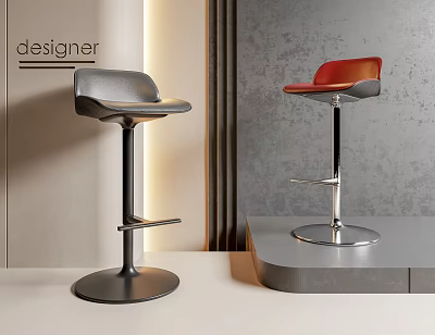 Modern Stylish Bar Stools With Gray And Red Seats And Sleek Metal Bases 3d model