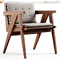 Modern Accent Chair with Wooden Frame Gray Tufted Cushion and Armrests