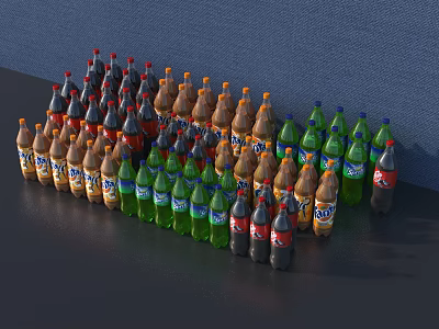 Assorted Colored Beverage Bottles of Different Types Arranged Together in 3d model