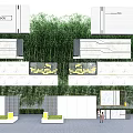 Modern Landscape Feature Wall Design With Greenery Background And Patterned Panels 3d model