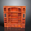 Classic Wooden Bookcase With Arched Side Panels Multiple Shelves And Ladder