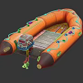 Orange Inflatable Boat With Red Motor Gray Floorboard And Black Pointed Ends 3d model