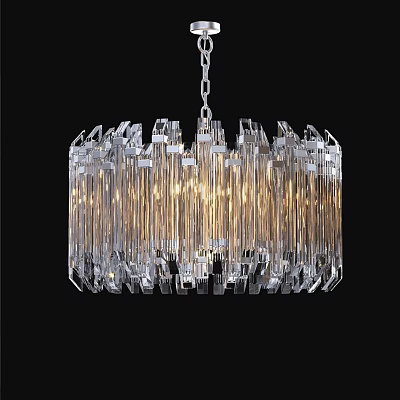 Elegant Modern Crystal Chandelier With Transparent Crystal Strips And Warm Light 3d model