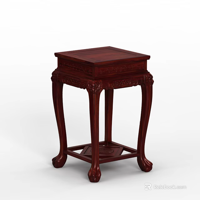 Chinese Style Mahogany Flower Stand with Square Top and Intricate Carved Legs 3d model 