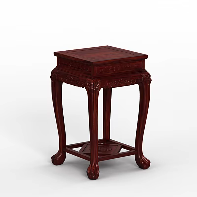 Chinese Style Mahogany Flower Stand with Square Top and Intricate Carved Legs 3d model