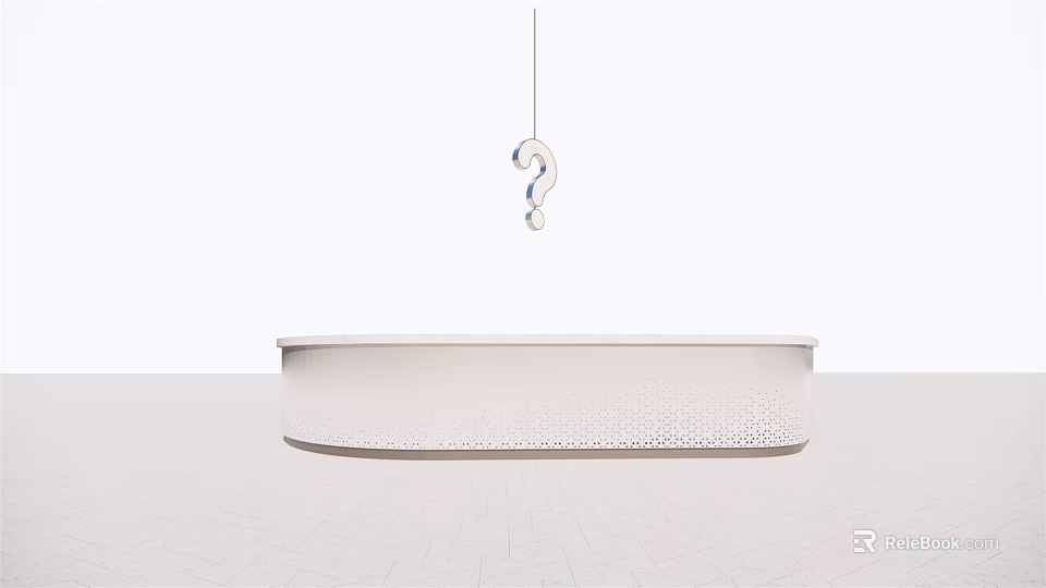 Modern White Reception Desk With Minimalist Design And Hanging Light Fixture 3d model 