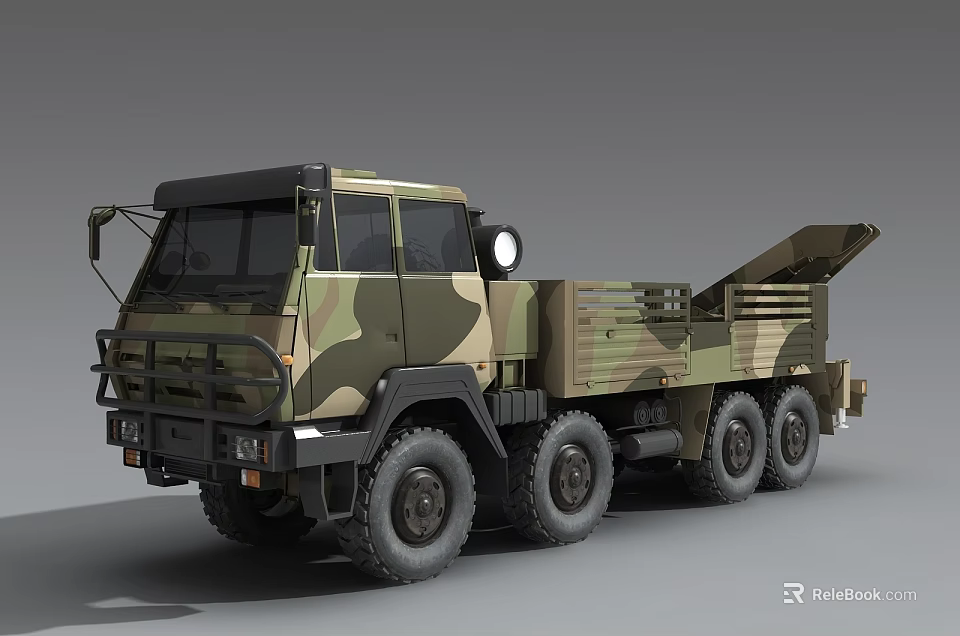 Camouflage Military Utility Truck With Multi Wheel Design And Open Cargo Bed For Transport 3d model 