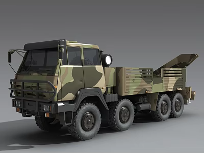 Camouflage Military Utility Truck With Multi Wheel Design And Open Cargo Bed For Transport 3d model