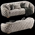 Light Gray Tufted Two Seater Sofa With Decorative Pillows And Throw Blanket 3d model