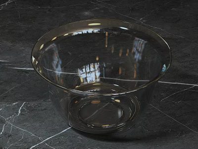 Transparent Smooth Glass Cup Placed On Dark Marble Surface With Reflection 3d model