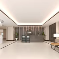 Modern Front Desk Reception Area With Marble Counter Lighting And Green Plants
