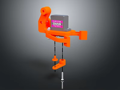 Orange Mechanical Structure With Gray SAJOK Labeled Box And Suspended Rods 3d model