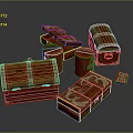 Red Wooden Storage Chests With Gold Accents And Ornate Decorative Details