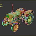 Yellow Tractor Model With Large Wheels And Reflective Surface Design 3d model