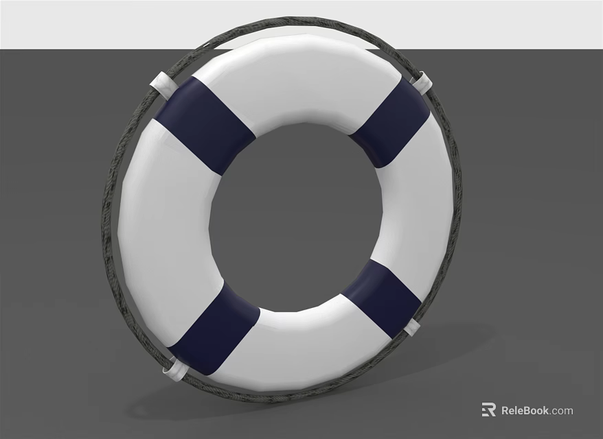 Decorative Lifebuoy Shaped Wall Decor with White and Navy Blue Design and Black Rim 3d model 