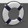 Decorative Lifebuoy Shaped Wall Decor with White and Navy Blue Design and Black Rim