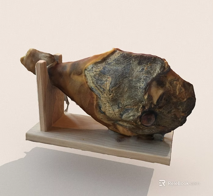 Traditional Cured Ham Leg Displayed On Wooden Serving Stand 3d model 