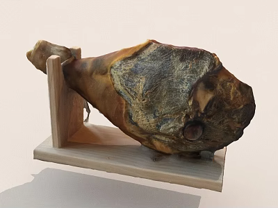 Traditional Cured Ham Leg Displayed On Wooden Serving Stand 3d model