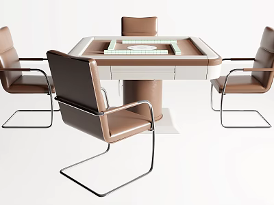 Stylish Brown Game Table Surrounded By Leather Chairs With Metal Legs 3d model