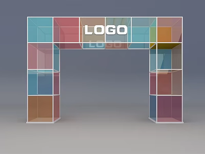 Colorful Block Structure Archway With Central LOGO And Decorative Design 3d model