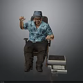 Man Sitting On Chair With Blue Floral Shirt Gray Hat And Electronic Devices