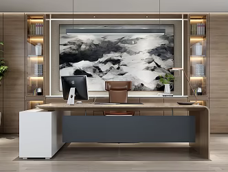 Modern office desk and chair manager room 3d model