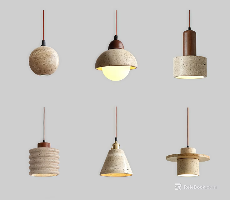 Modern Decorative Pendant Lights with Various Stone Designs and Minimalist Styles 3d model 
