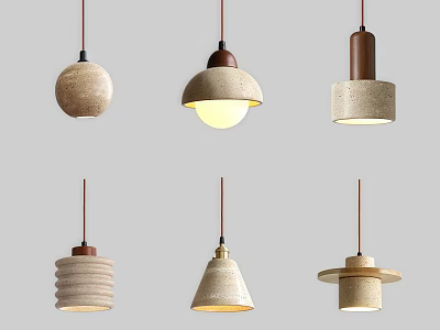 Modern Decorative Pendant Lights with Various Stone Designs and Minimalist Styles 3d model