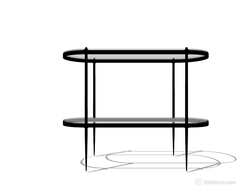Modern Two Tier Side Table with Round Transparent Glass Shelves and Black Metal Frame 3d model 