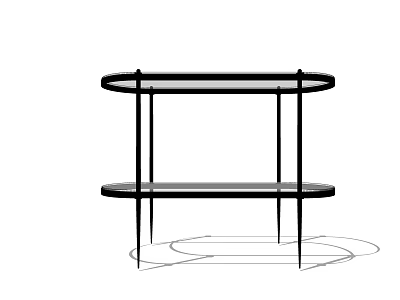 Modern Two Tier Side Table with Round Transparent Glass Shelves and Black Metal Frame 3d model