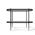 Modern Two Tier Side Table with Round Transparent Glass Shelves and Black Metal Frame