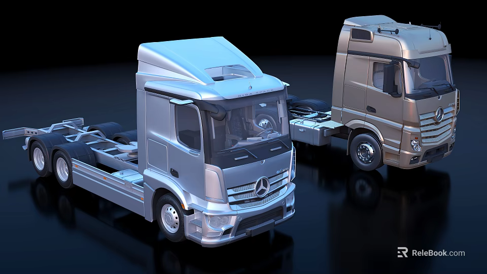 Mercedes Functional Trucks In Silver And Gold With Modern Cab And Chassis Design 3d model 