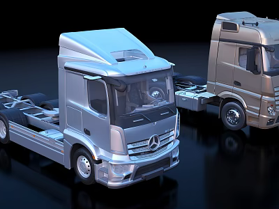 Mercedes Functional Trucks In Silver And Gold With Modern Cab And Chassis Design 3d model