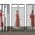 Modern partition glass screen partition 3d model