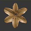 Golden Lily With Metallic Shiny Petals As Decorative Ornament On Dark Reflective Surface