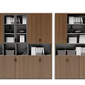 Wooden Office File Cabinet With Closed Doors Open Shelves Folders Books And Decorative Items