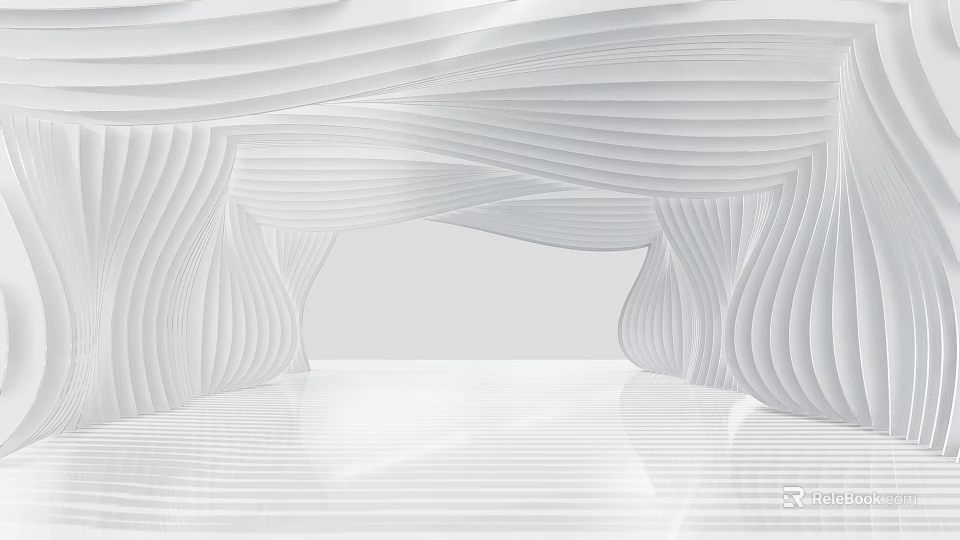 Modern White Cultural Center Interior With Sleek Curved Lines And Reflective Surfaces 3d model 