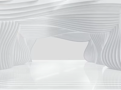 Modern White Cultural Center Interior With Sleek Curved Lines And Reflective Surfaces 3d model