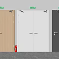 Different Colored Doors With Exit Signs And Fire Extinguisher In Interior Space